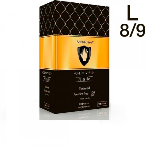Safe&Care - Перчатки нитриловые черные 8-9 L 100шт