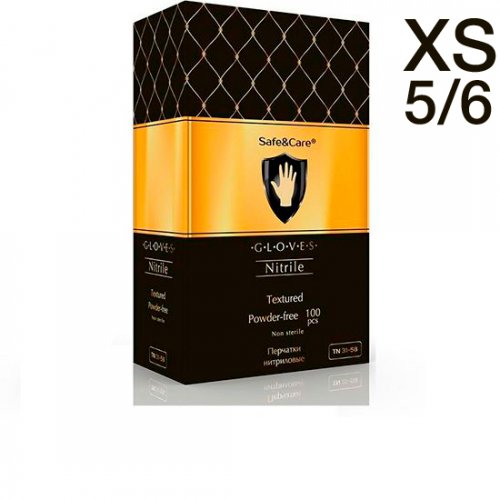 Safe&Care - Перчатки нитриловые черные 5-6 XS 100шт