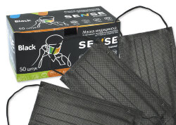 Маски Sense ЧЕРНЫЕ трехслойные, 50шт